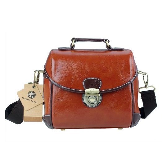 Koolertron Brown Waterproof Vintage Fashionable PU Leather DSLR Camera Bag