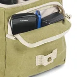 The front pocket stores media accessories.