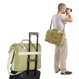 Carrying options include a handle, thick shoulder strap or rear trolley strap (trolleysold separately).
