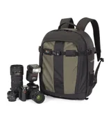 Lowepro Pro Runner 300 AW with gear outside (Black/Pine Green)