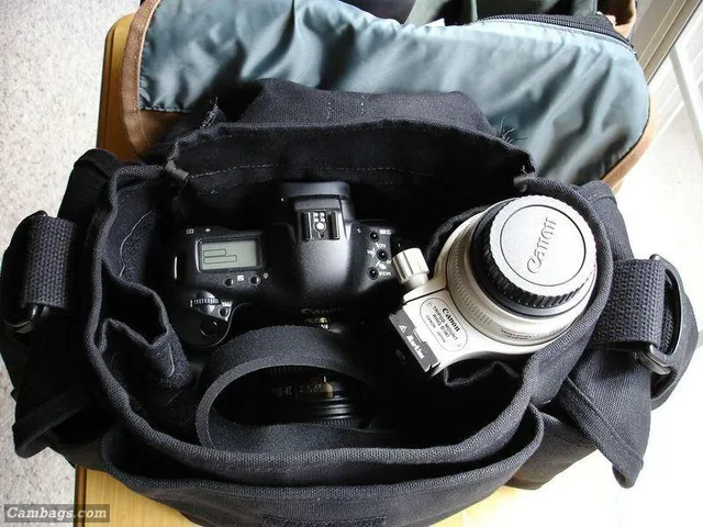 That's the 1DM2 with 24-105 mounted with its hood reversed. The Canon 70-200
 in the lens pocket. No hood.