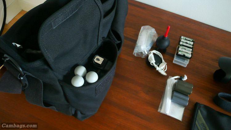 The 580 and Gorillapod go in one pocket and misc. supplies go in the other. I wasn't sure I wanted anything in the exterior pockets as it adds bulk and I want to be careful of sleight-of-hand theft -- so for traveling I will probably ditch a lens or two a