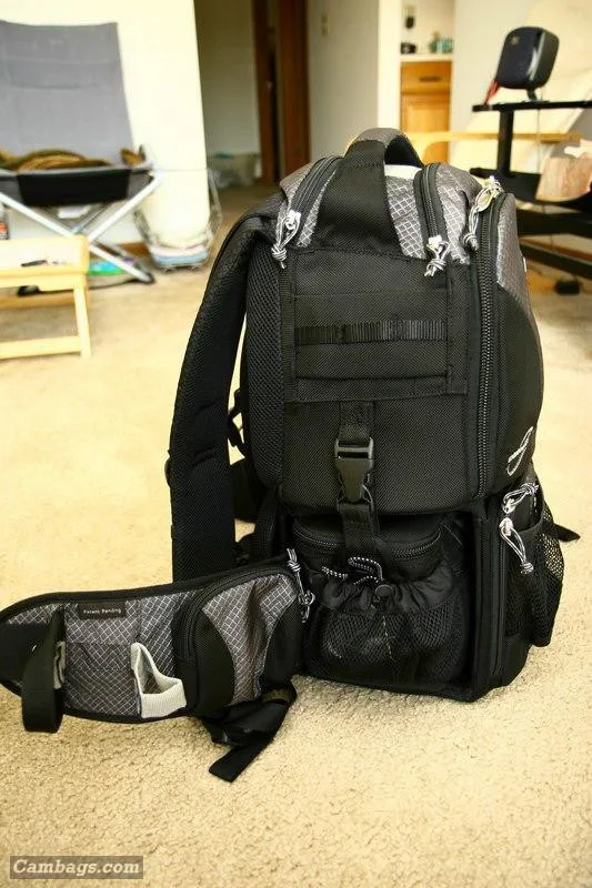 Side view of the Rotation360 with the belt pack locked in place. The modulus rail is above the side buckle.