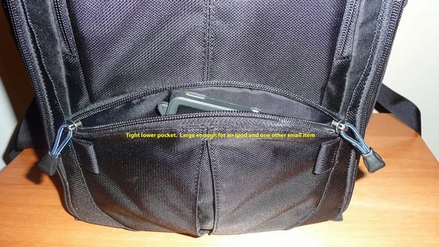 shows the lower outside pocket. It stretches, but not much. This contains my 30 gb ipod.