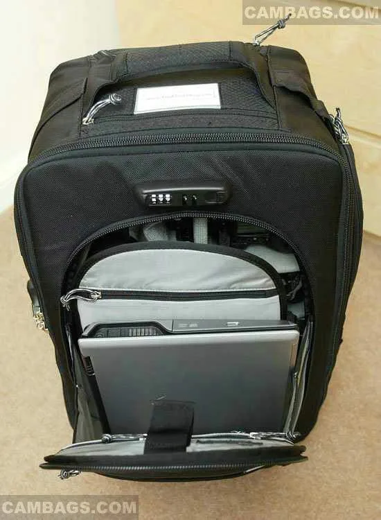 LAPTOP: Not a problem - the laptop fits nicely in the front compartment and I have a fairly chunky 15" machine. I'd probably remove it if the bag was checked in as it might be a little bit vulnerable, but for travel to and from a venue it's fine. A thin neoprene cover might come in handy. I wouldn't think that a 17" machine would fit though.