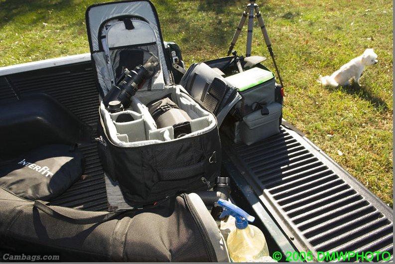 With a Tamrac  614 and the Manfrotto tripod bag