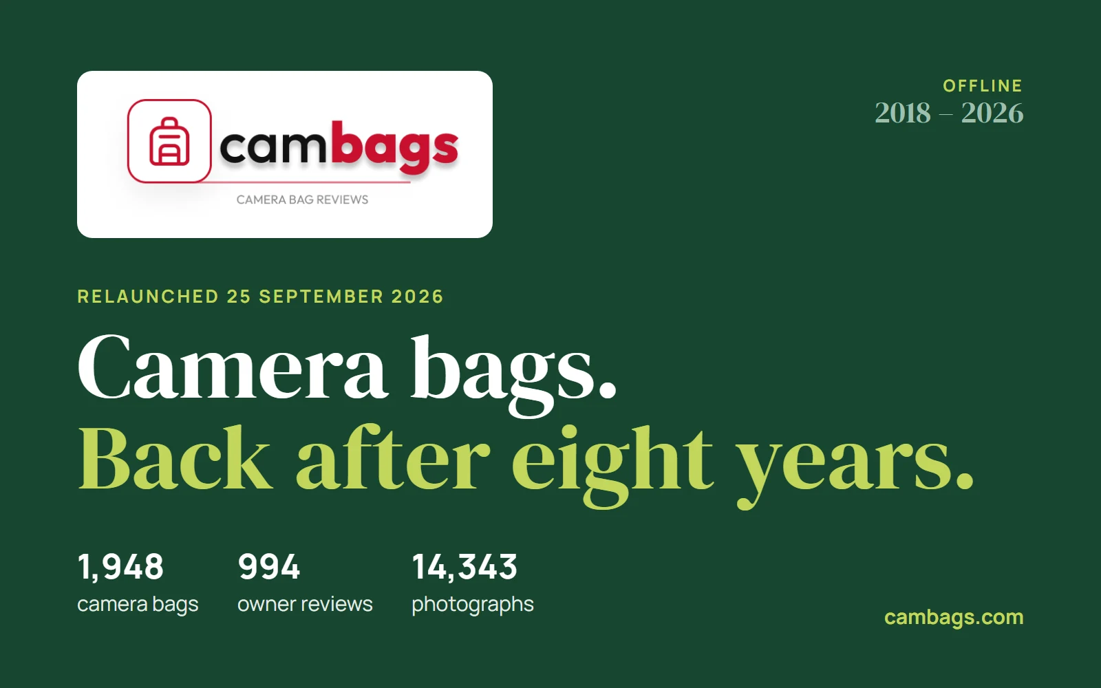 Cambags is back: the camera bag review site returns after eight years offline