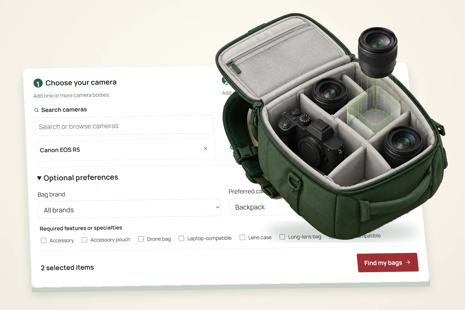 Meet Kit finder: find a bag for your actual camera kit