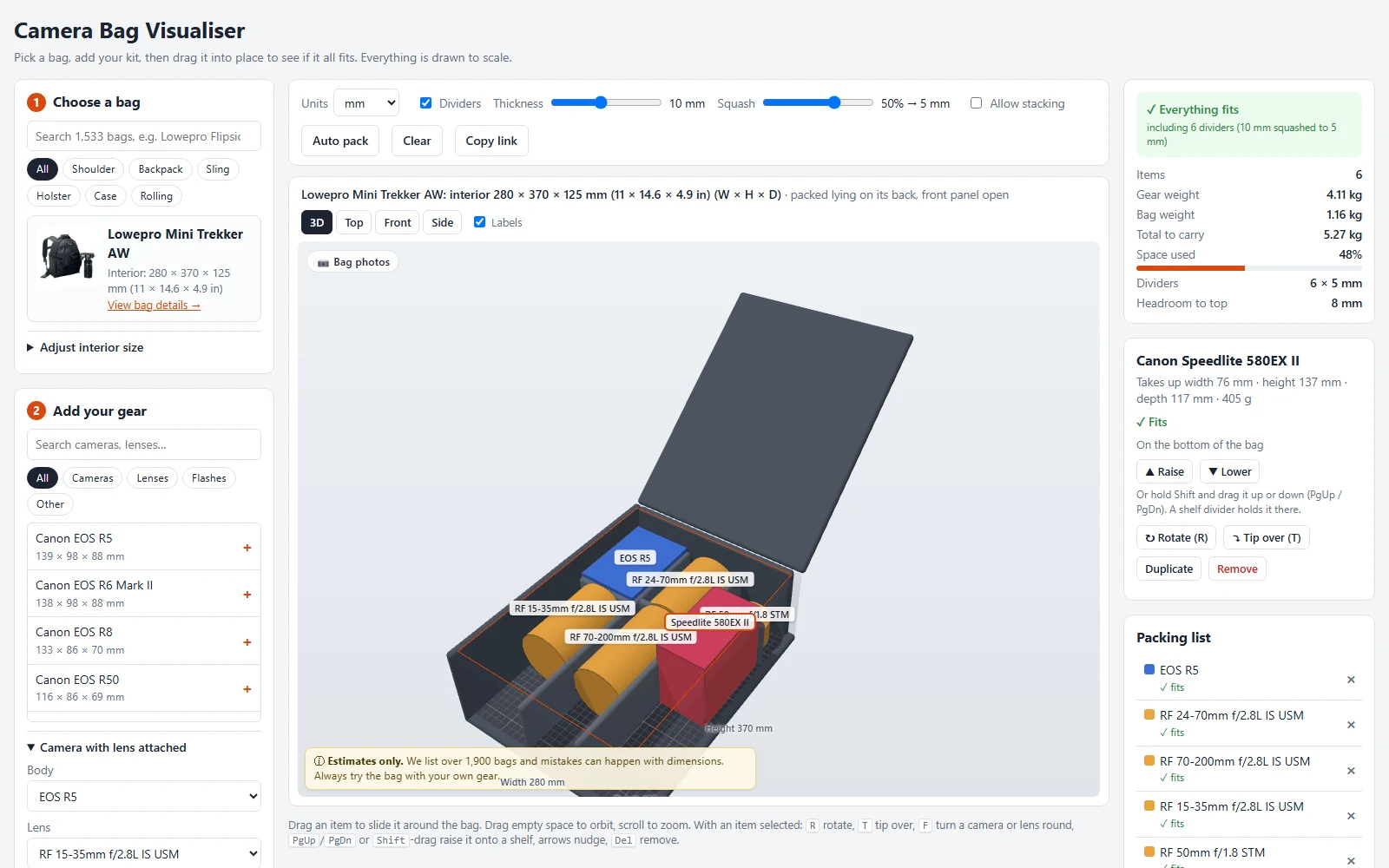 New: see if your kit fits with the Cambags camera bag visualiser